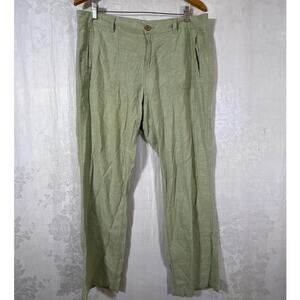 Mantaray Linen Cotton Pants 14R Green Wide Leg Patch Pockets